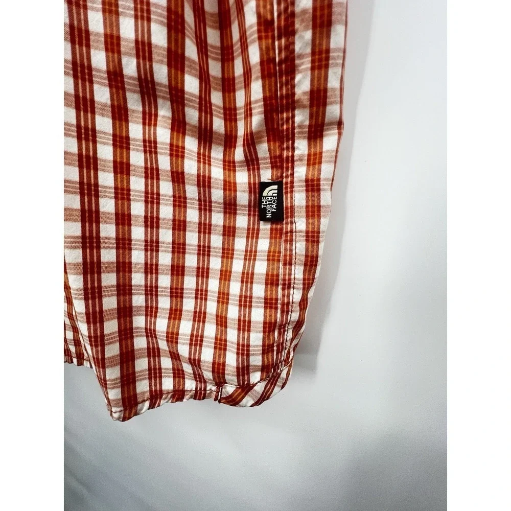 The North Face Men's XL Button Down Orange Plaid Short Sleeve Pocket Zip Shirt